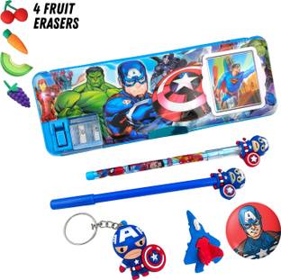 tishna Inbuilt Calculator Combo Cool Avenger Designed Art Plastic Pencil Box