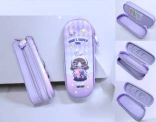 Akvanar Girls Design Large Capacity Pencil Case Multi-Purpose Zipper Stationery Box 1 Art Artificial Leather Pencil Box