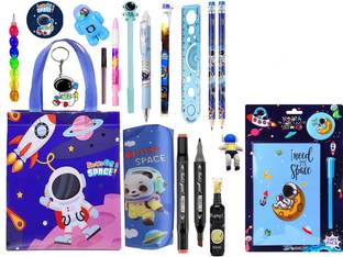 Neel Space Theme Stationery Set for Boys Space Large Capacity Pencil Pouch/Diary/Pen Pencil Eraser All Stationery for Boys, Party Favor Return Gift Birthday Gift Art Plastic Pencil Box