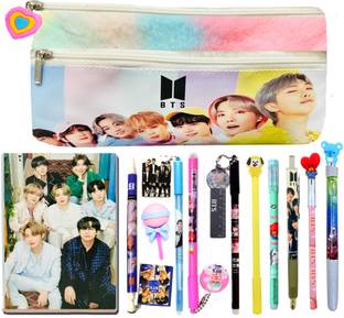 Neel BTS Stationery Gift Set Combo-Pens/Pencil/BTS Pouch/Diary for Girls BTS All Stationery for BTS School Stationery Set BTSReturn Party Favor Gift Set For kids Art Polyester Pencil Box