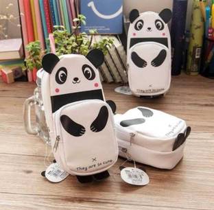 Citrine White Panda Pouch White Dual Zip Panda Pencil Pouch Art Artificial Leather Pencil Box