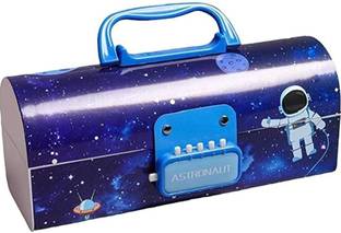 Mira Farmcraft Geometry Suitcase Style Pencil Box For School Student Boys with Code Lock Large Capacity Multi-Function Multi-Layer Compartment Storage Secret Compass Box Boys Art Metal Pencil Box