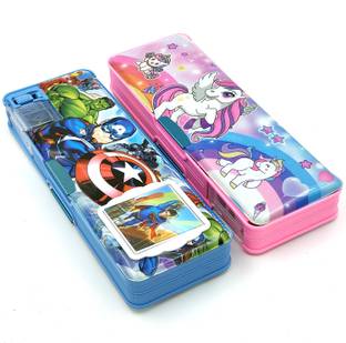 tishna Inbuilt Calculator & Sharpener for Girls and Boys Birthday Return Gift Avenger Superhero, Unicorn Art Plastic Pencil Boxes