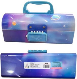 PEACORA Password pencil box- Dream It Possible Universe Double Layer Stationery BOX Organizer Art Plastic Pencil Box