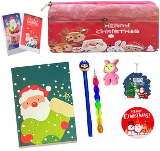 Neel Birthday Return Gift For Santa Claus Theme School Stationery for Kids Christmas Day Gift for Merry Christmas Return Party Favor Santa Claus Stationery Gift Set Art Plastic Pencil Box
