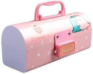 KBX Multi-function compass box for school boys & girls with lock system Strawberry, Love Art Plastic Pencil Box