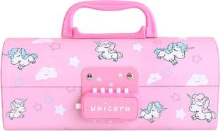 DhyeyCollection Unicorn KBX-7055-UN Suitcase Style Password Lock Pencil Case, Return Gift for Kids Art Plastic Pencil Box