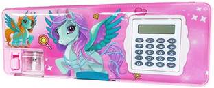 AMB 1 Pcs calculator geometry, Dual Sharpener With Calculator, Double sided Unicorn आर्ट प्लास्टिक पेंसिल बॉक्स