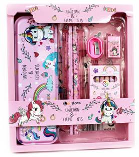 LOL store unicorn cartoon multicolor unicorn designed stationery multi Art Metal Pencil Box