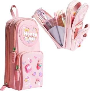 Devdhan Pencil Pouch 3 Compartment Pencil Case Stationary, Classes Imported Heavy Quality Pouch Art Polyester Pencil Box