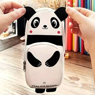 HAPPY SHOPPING STORE Amazing Digital Panda Shape Pencil Pouch/Box 2 Zipper Pockets Super Quality Art Artificial Leather Pencil Box
