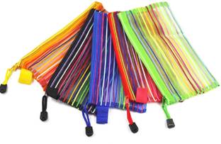 ShubhKraft Semi Transparent Pouch - Heavy-Duty Plastic Reinforced With Threads - Mesh Bag With Zipper Best For Organize Supplies Semi transparent multicolor Art Plastic Pencil Boxes