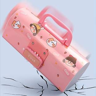 Wishbone PINK PASSWORD PENCIL BOX Pencil Box with Code Lock Drafting Compass Set