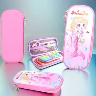 PLENYLOON 3D Mermaid Spacious pencilbox, with mesh compartment for, schools colleges, DeepSea Mermaid Theme Art EVA Pencil Box