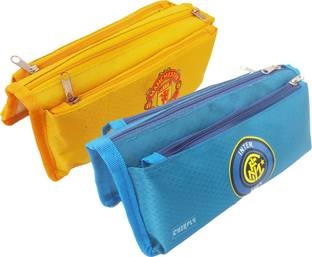 CHIRPLY 3-Pocket Velcro Pencil Pouch for Boys & Girls for School Polyester Large Pouch with 3 Zippers, Expandable Pen Case Birthday Gift for Kids Art Polyester Pencil Boxes