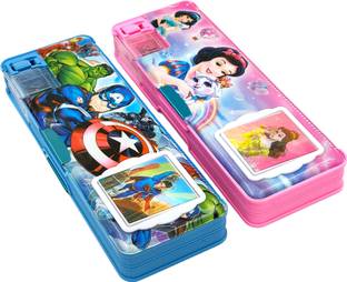 tishna Inbuilt Calculator & Sharpener for Girls and Boys Birthday Return Gift Avenger Superhero, Disney Princess Art Plastic Pencil Boxes