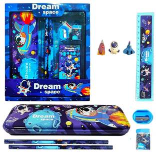 Abhinandan Decors Space Pencil Box for Boys 7 Pcs Dream space Art Metal Pencil Box