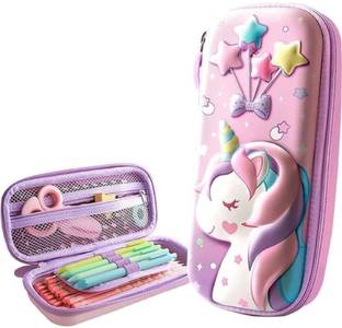 PEACORA Big capacity for storing and organizing Pouch Half Unicorn Star Pencil Pouch for Girls & Boys Art EVA Pencil Box