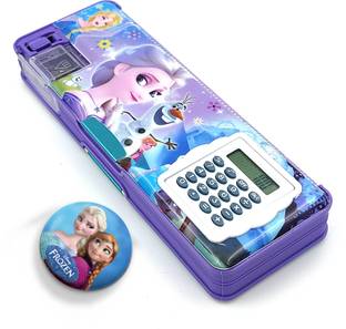 tishna Frozen Design Calculator Pencil Box with Princess Badge Frozen Princess Art Plastic Pencil Box