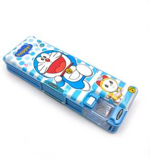 ZAYDANIC Inbuilt Sharpener with LED Lamp Light & 2 Side Compartment, Magnetic Pencil Box Doraemon Animated Theme Art Plastic Pencil Box