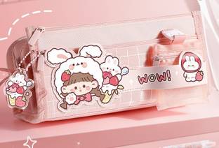AR Jouiet Mansion Lovely Lucky Girl Large Capacity Stationary Pouch For Kids, School & College Students, With Mini Pocket Art Canvas Pencil Box