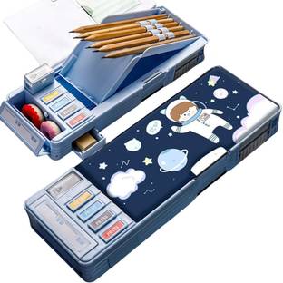 JOY MAKER Quality Multi functional Space Pencil Box For Kids with Sharpener Astronaut Art Plastic Pencil Box