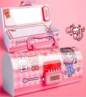 radhey preet Most Popular & Trending Girl Print Password Protected Pencil Case With Suitcase Style Made From Heavy Quality For Boy & Girl RP637 Art Plastic Pencil Box
