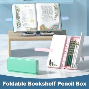 Viradiya's 2 In 1 Foldable Reading Bookshelf & Pencil Box For Students and Office easy-to-use reading stand Art Plastic Pencil Box