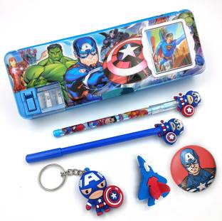 तीशना Inbuilt Calculator Pencil Box Combo Cool एवेंजर डिज़ाइंड आर्ट प्लास्टिक पेंसिल बॉक्स