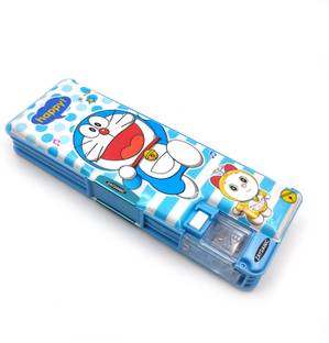 ZAYDANIC Inbuilt Sharpener with LED Lamp Light & 2 Side Compartment, Magnetic Pencil Box Doraemon Animated Theme Art Plastic Pencil Box