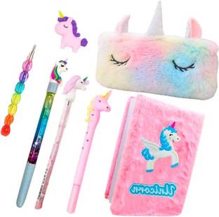 cutetoys Unicorn Stationery Combo Pencil Pouch Art Polyester Pencil Box (Set of 7) unicorn Art Polyester Pencil Box