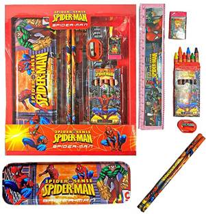 JOTKAPARKASH SPI-derman Stationery Kit, Pencil Eraser Pencil Case Scale Sharpener Crayons. Spiderman Art Metal Pencil Box