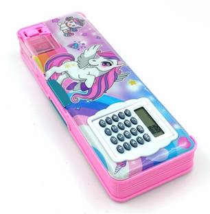 CARLY Unicorn Cartoon Magnetic Pencil Box with Calculator & Dual Sharpener for Kids by MGR Group Art Plastic Pencil Box