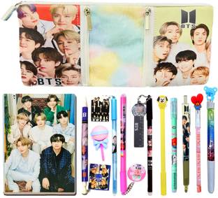 Neel BTS Stationery Gift Set, BTS Pens/Pencil/BTS Pouch/Diary for Girls BTS All Stationery for BTS School Stationery Set BTS Return Gift Party Favor Gift kids Art Polyester Pencil Box