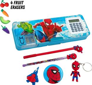 tishna Inbuilt Calculator Combo Cool Spiderman Designed all design -(BLUE ) Art Plastic Pencil Box