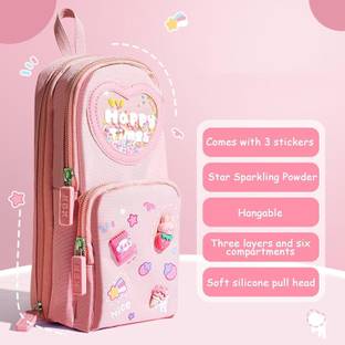 AR Jouiet Mansion 3 Layer Soft Pencil Pouch School Stationery Large Capacity Pouch with 3 Compartment Art Polyester Pencil Box