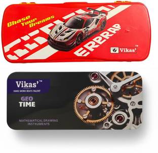 Vikas Geo Time + Racer Series Red Race Car Edition Art Plastic Pencil Boxes