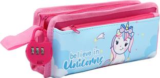 TECHNOCHITRA Unicorn Dual Zipper with Number Lock Art Canvas Pencil Box