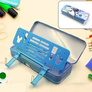 DeoDap Metal Pencil Box, Pencil Case Double Compartment for Kids Stationery Compass Box Astroid Art Metal Pencil Box