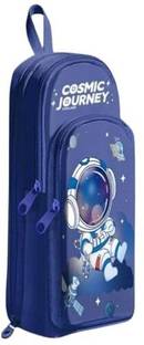 Laxvila Pencil Case with 3 Compartment Large Capacity Stationary Pouch pencil box Space blue Art Canvas Pencil Box