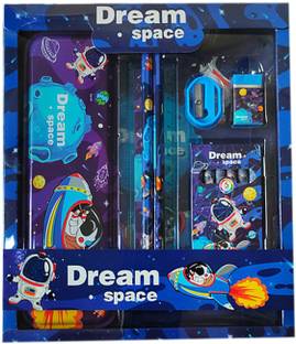 spartone Dream Space Art Designed School Set For Kids Dream Space Designed Art Metal Pencil Box