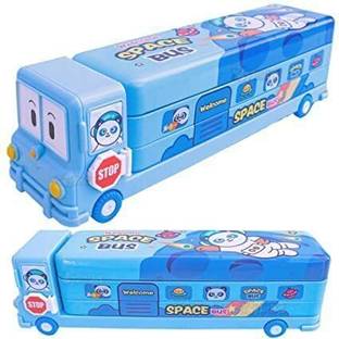 Mikki Tikki Pencil Box Cartoon Printed School Bus shapnar, pencil, doms eraser, scale doms Art Metal Pencil Box