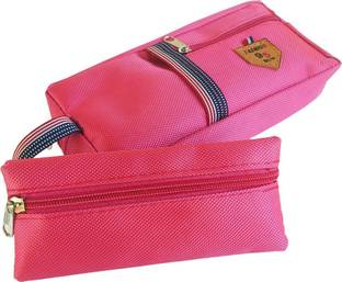 CHIRPLY Multi-Pocket Combo Set of Big & Small Pencil Pouch for Girls & Boys School, Polyester Pouch with Zipper for Office, Pen Case Birthday Gift for Kids Art Plastic Pencil Box