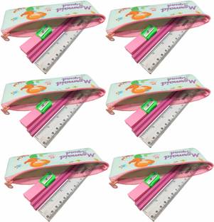 Neel 6-Set Mermaid Print Pencil Pouch for Girl School Stationery Pouch with 2-Pencil / Eraser/ Ruler and 1-Sharpener Mermaid Theme Return Birthday Gift Set for Kids Art Polyester Pencil Boxes