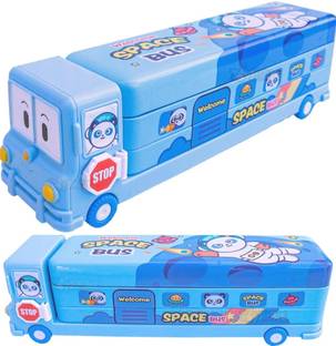 Mira Farmcraft Magic Bus Shaped Pencil Box Metal Geometry Box Moving Tyres Integrated Sharpener Bus Shaped Art Metal Pencil Box