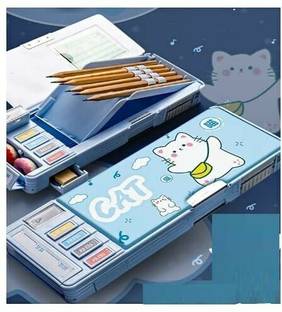 DhyeyCollection 1 Button Operated Unicorn Box with Pen Stand in-Built Push Button Art Plastic Pencil Box
