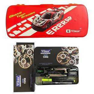 Vikas Geo Time + Racer Series Red Race Car Edition Art Plastic Pencil Boxes