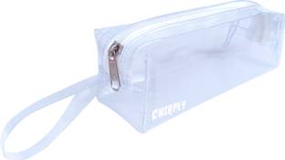 CHIRPLY Transparent Pencil Pouch for Girls & Boys for School Plastic Clear Pouch Case with a Zipper, Makeup Kit Bag for Kids, Stationery Box Art Plastic Pencil Box