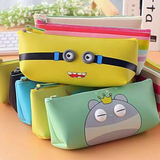 Magicwand Large Capacity Soft Silicon School Pencil Pouch Stationery Case (Random Designs) (Pack of 6) Eyes Art Artificial Leather Pencil Boxes