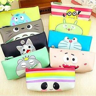KIDIVO Soft Silicon Assorted Design School Pencil Pouch for Kids to Carry Stationery Cartoon Art Artificial Leather Pencil Boxes